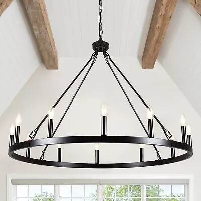 12-Light Wagon Wheel 38  Farmhouse Chandelier For Dining Room Hallway Entryway • $117.99