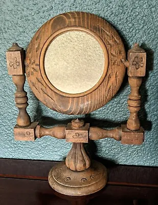 Vintage Wood Vanity Mirror Carved Swivel Round Gothic Witch Style • $69.95