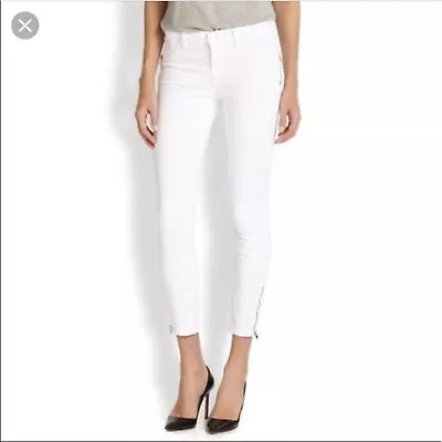 J BRAND Women's Tali Zip Detail Skinny Crop Jeans In White Size 26 • $17