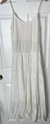 Vintage Sz 10 Newport News Smocked Satin Maxi Dress Beach Portrait Strappy Flowy • $19.99