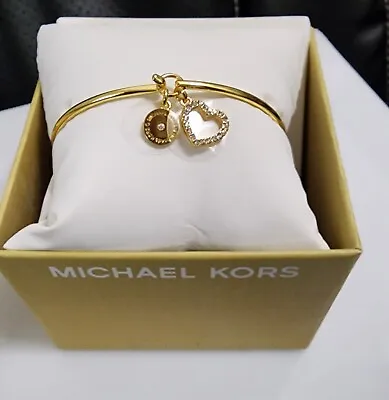 MICHAEL KORS 2 Charms Logo & Heart Hook & Eye Crystals Bangles MK Bracelet • $49