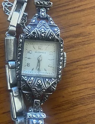 Vintage Ladies Marcasite Watch (running) • $36