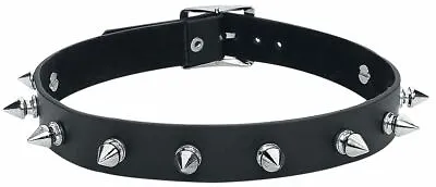 Spike Collar Choker Black Necklace Punk Goth Fetish Faux Leather Unisex Studs • £3.90