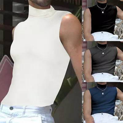 Men T-Shirt Turtleneck Slim Fit Undershirt Pullover Tank Tops Sleeveless Casual • $20.79