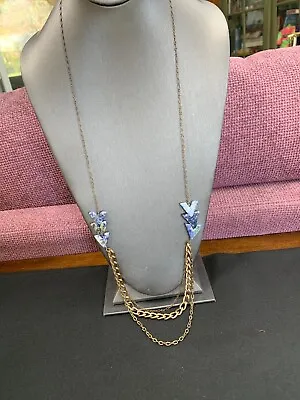 Vtg Long Sweater Necklace Lapis Lazuli  Stone Beaded Gold Tone 36” • $27.20