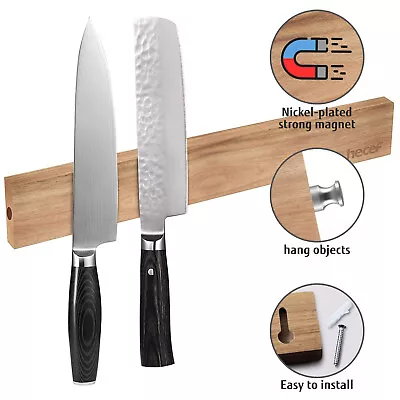 Magnetic Knife Holder Strip Wood Block Wooden Stand Acacia Kitchen Organizer • $20.99