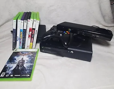 Microsoft Xbox 360 E 1538 Black 500GB Console Controller 8 Game Bundle Kenect • $140