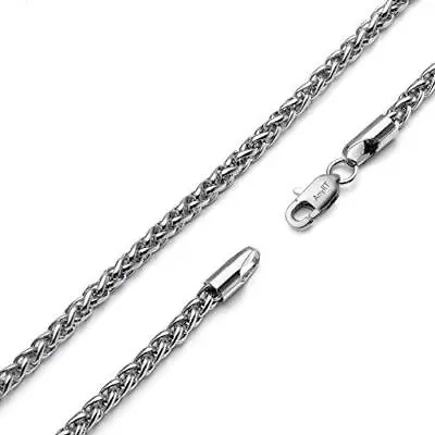 AmyRT Jewelry 3mm Titanium Steel Womens & Mens Silver Wheat Chain Necklace 24 • $30.49