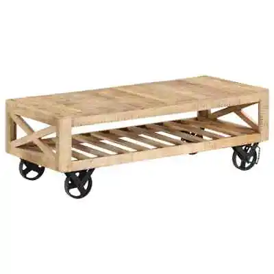 Coffee Table With Wheels Solid Mango Wood 110x50x37 Cm • £287.99