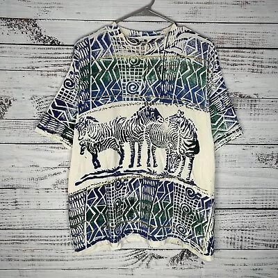 Vintage All Over Print Graphic Zebra Animals Nature Safari Sahara T-Shirt Large • $29.99