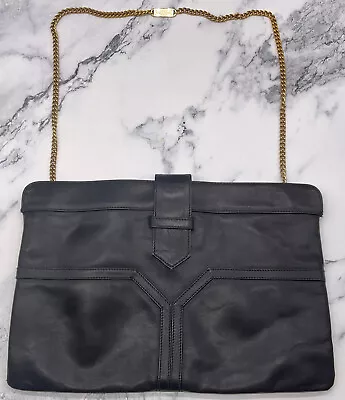 Vintage Yves Saint Laurent Black Leather Chain Strap Slim Shoulder Bag • $129.99