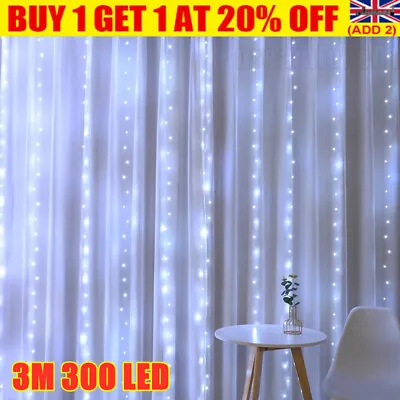 £6.19 • Buy 300 LED Curtain Fairy Lights String Indoor/Outdoor Backdrop Wedding Party White