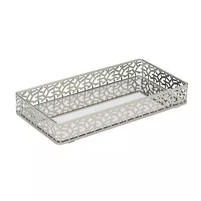 Rectangular Weaved Edge Vanity Mirror Tray Satin- Reflective Glass Base • $20.75