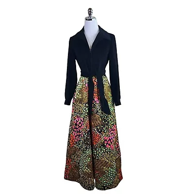 Evelyn Pearson Lounging Apparel Vintage Dress Black Velour Floral Quilted Maxi M • $94.29