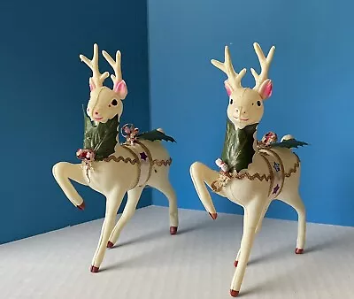 Vintage Japan Lot Of 2 Fancy Christmas Plastic Reindeer 6.5” NEED TLC READ • $12