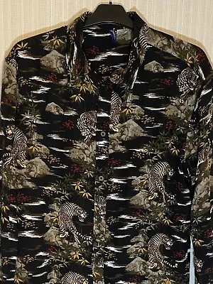 Divided Vintage Inspired Asian Tiger Jungle Print Mens L (slim) Button Shirt • $12.48