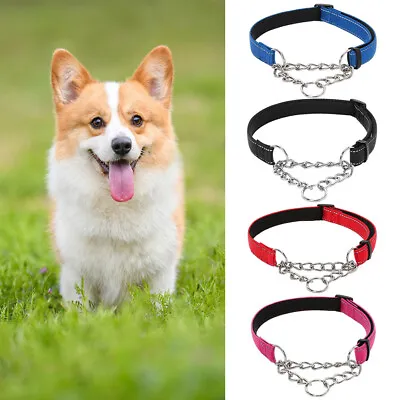 Reflective Martingale Dog Collar Nylon Half Check Choke Chain Training Bulldog~ • £7.18