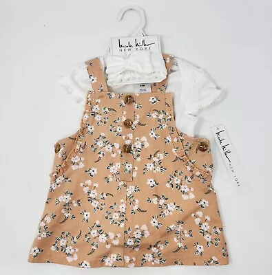 Nicole Miller Baby Girl 6/9 Months 3 Piece Floral Overall Dress Bodysuit  • $15.60