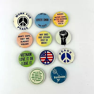 Vintage Pins 70s 80s Lot Of 11 Peace Freedom Human Rights Vietnam War USA • $44.99