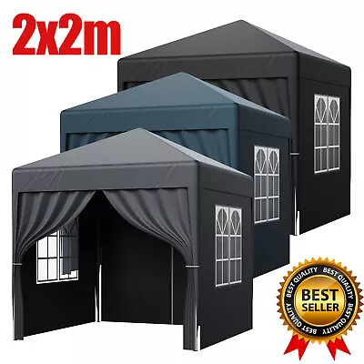 2x2m Pop Up Gazebo W/4 Sides Garden Marquee PE Awning Party Camping Canopy Tent • £65.99