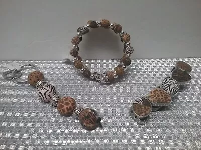 Lot Of 3 Viva Beads Stretch Bracelets And Keychain Animal Print Beads New • $10