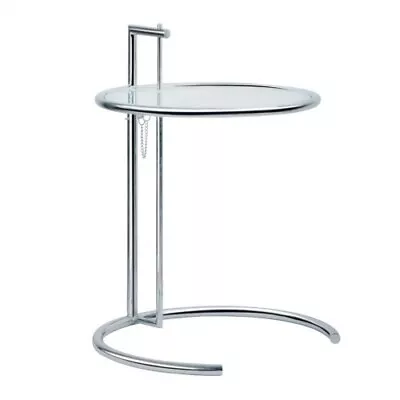 Side End Table Silver Chromed Steel Tempered Glass Top Adjust Ht Eilee-n Style • $189.96