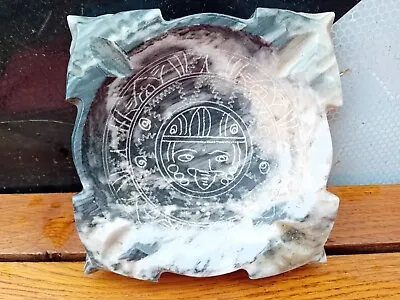 Vintage Carved Mexican Aztec Engraved Ashtray Trinket Dish Marble Stone 5” • £9.99