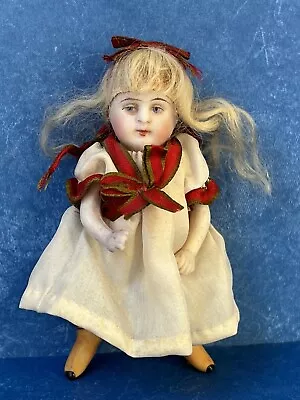 Antique German 4” All Bisque Mignonette Dollhouse Doll Swivel Head Yellow Boots • $232