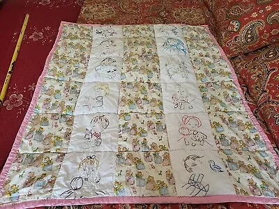 Vintage Hand Made Embroidered Baby Quilt 45 X 38 • $24