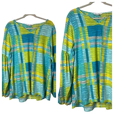 Erin London Ladies Vibrant Abstract Colorful Spring Blouse Size Large • $14.98