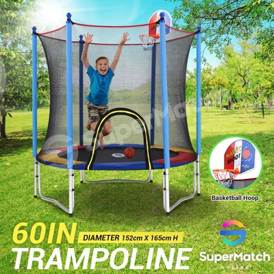 $159.59 • Buy Genki 60IN Kids Trampoline Round Jumping Safety Enclosure Net Spring Basketball
