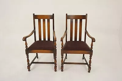 Pair Of Vintage Solid Oak High Back Chairs Lift Out Seats Scotland 1920 H1202 • $850