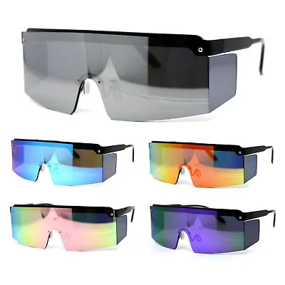 Mens Mirrored Flat Top Windbreaker Side Visor Square Shield Sunglasses • $13.95