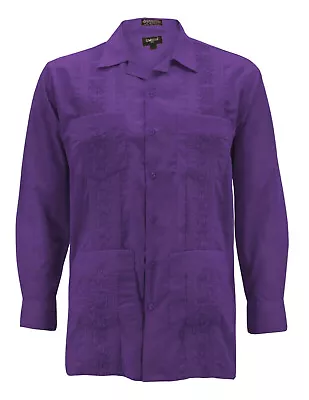 Men's Guayabera Long Sleeve Button Up Cuban Beach Casual Embroidered Dress Shirt • $26.20