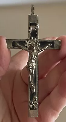 Vintage Crucifix Cross Germany Silver & Ebony 3-1/2  • $12