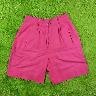 Vintage Y2k 90s Coral Pink High Waisted Linen Blend Mom Shorts 14 • $20