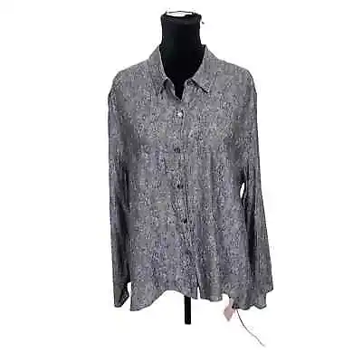 J. Jill Gray Lace Women's Semi Sheer Button Down Long Sleeve Elegant Shirt XL • $30