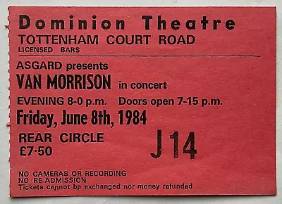 Van Morrison Original Used Concert Ticket Dominion Theatre London 8th Jun 1984 • $7.47