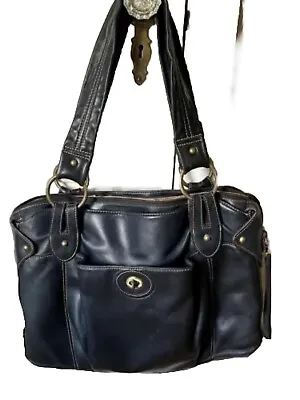 Franklin Covey Genuine Black Leather Tote Bag Briefcase Organizer Laptop Purse • $24.99