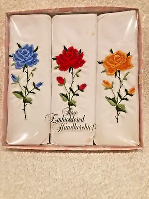 Vintage Rose Floral Handkerchiefs In Original Box - Unused. • $9