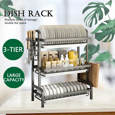 2/3 Tier Dish Drainer Drying Rack With Cup Holder Cutlery Tray Kitchen Organiser • $38.89