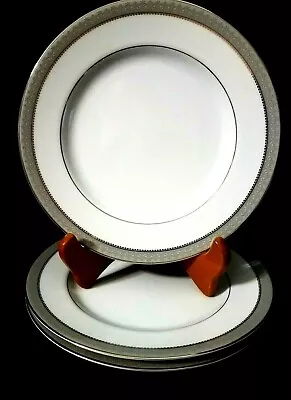 *MIKASA PLATINUM CROWN L3428 Porcelain White Silver (3) 8  Salad Dessert Plates • $19.95