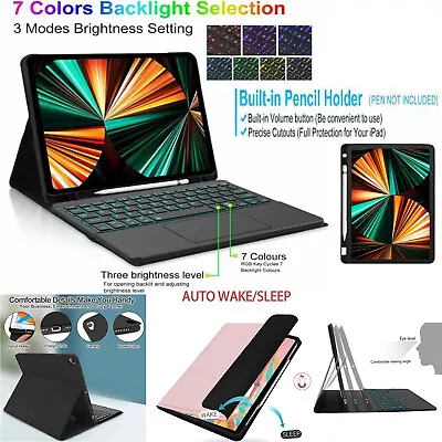 $56.99 • Buy For IPad 5/6/7/8/9/10th Gen Pro 11 12.9 Air 4 5th Backlit Touchpad Keyboard Case