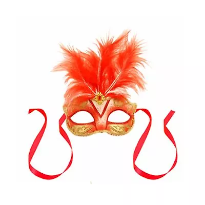 Red Centre Feather Mask Venetian New Years Eve Masquerade Ball Face Party Mask • £6.95