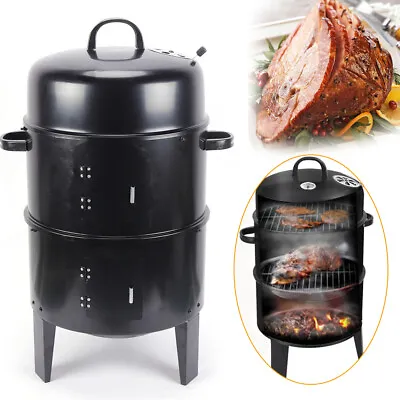 New Charcoal BBQ Meat Grill Smoker Box Smoked Barbeque Oven Cooking Food Steel • £58.90