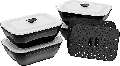 Collapse-it 4 Pack Black Silicone Vegetable Steamer & Food Storage Containers • $44.99