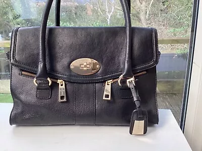 Jasper Conran Thick Soft Black Leather Flap Over Front Top Handle Crry Bag • £5