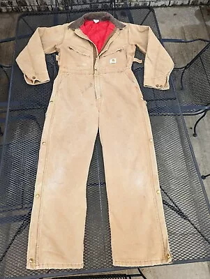 Vintage CARHARTT Duck Canvas Quilted COVERALLS Men's Size 38R USA Made 38 Reg • $42