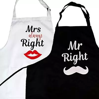  Mr & Mrs ApronFunny Cooking BibsKitchen Mr. Right And Mrs. Always Right • £29.66