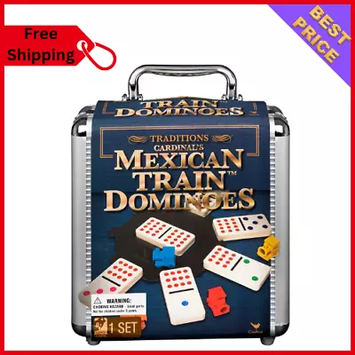 Mexican Train Dominoes Game Set Double 12 Color Domino Cardinal Aluminum Case • $34.54